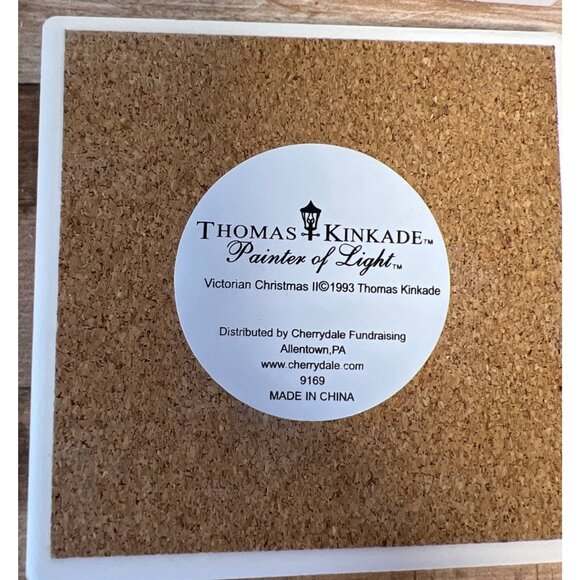 Thomas Kinkade Victorian Christmas II Ceramic Coaster Set With Metal Holder - Picture 6 of 6
